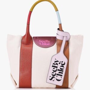 See By Chloe White and Brown Structured Tote